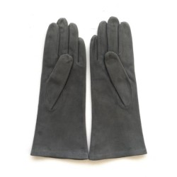 Gant en Cuir Chèvre Velours Gris Coline Bis Doublés Soie.
