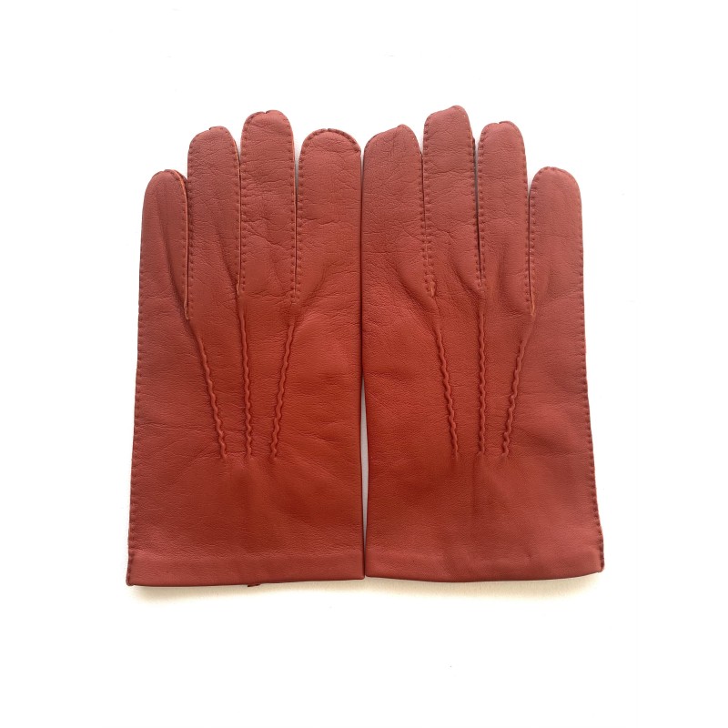 Gants en Cuir d'Agneau Orange Pierre Doublure en Soie.