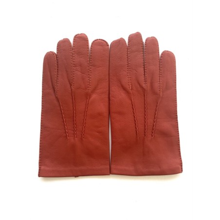 Gants en Cuir d'Agneau Orange Pierre Doublure en Soie.