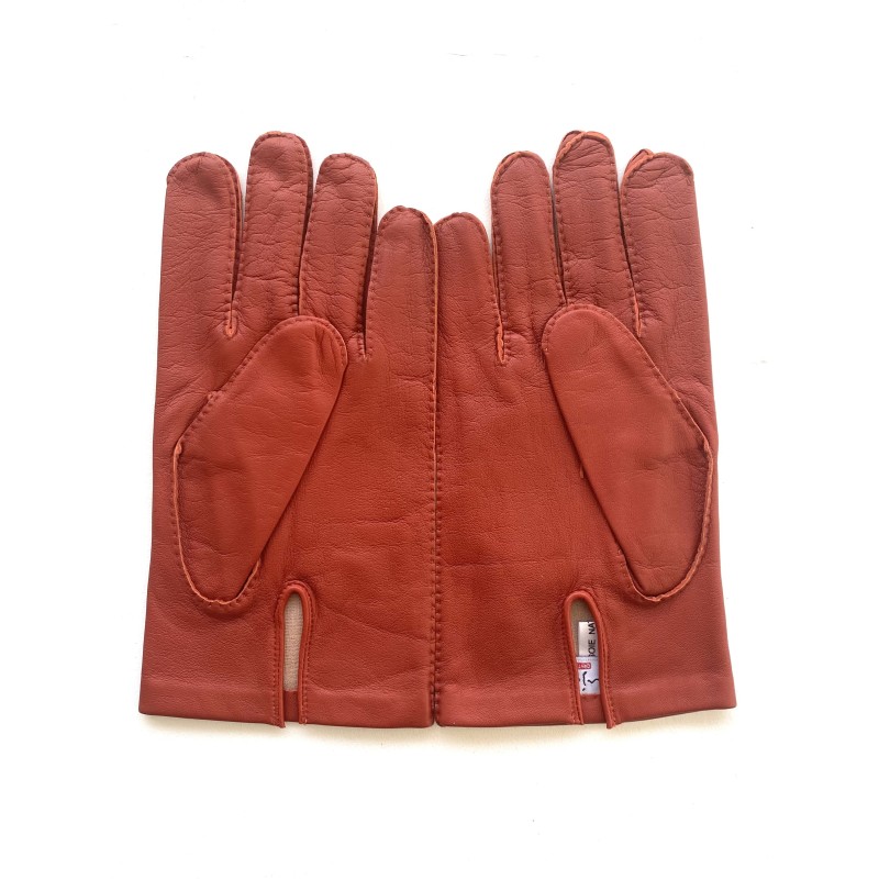 Gants en Cuir d'Agneau Orange Pierre Doublure en Soie.