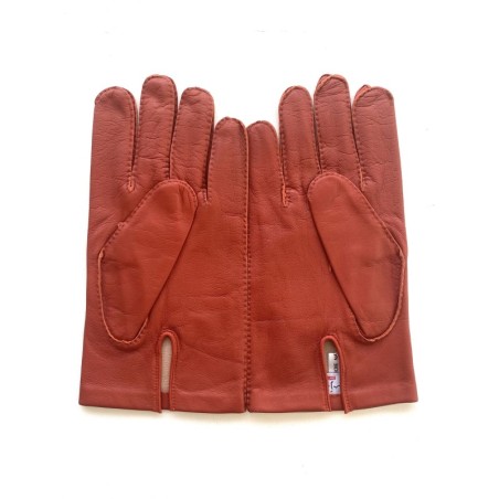 Gants en Cuir d'Agneau Orange Pierre Doublure en Soie.