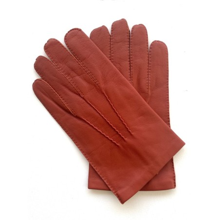 Gants en Cuir d'Agneau Orange Pierre Doublure en Soie.