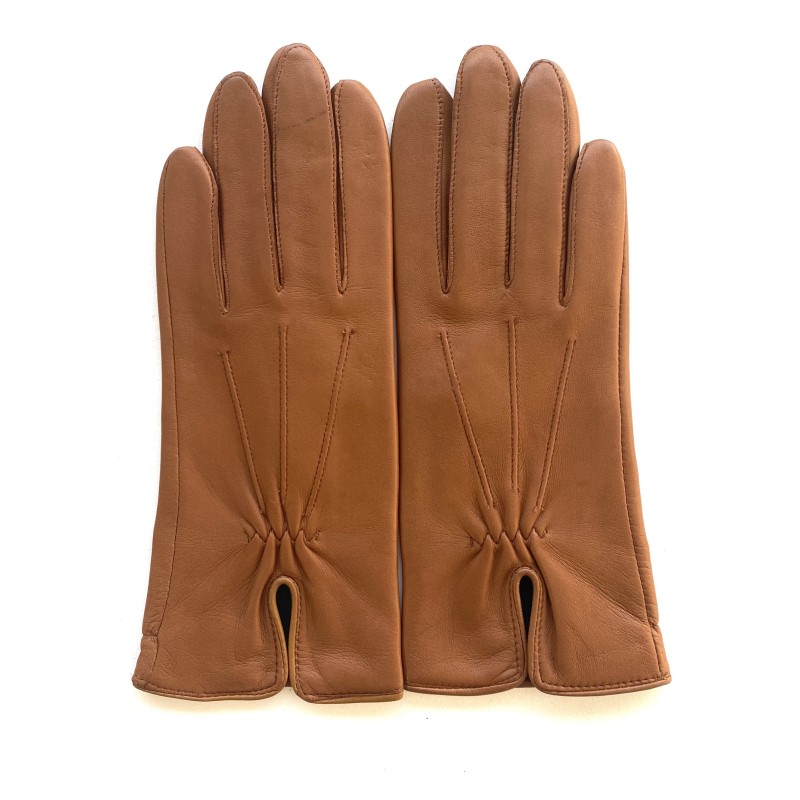 Gants en Cuir d'Agneau Biscuit Julie Doublés Soie.