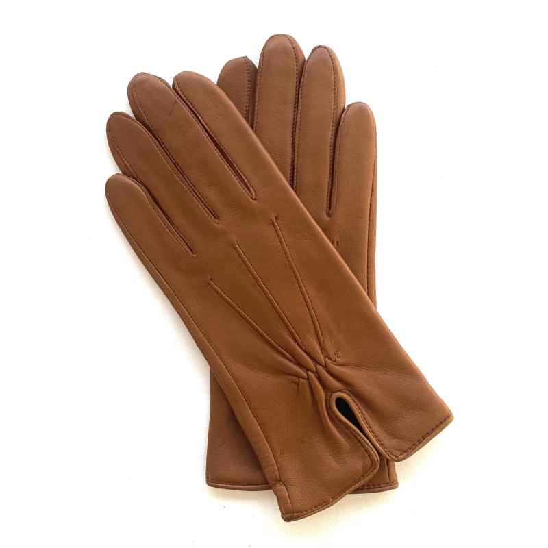 Gants en Cuir d'Agneau Biscuit Julie Doublés Soie.