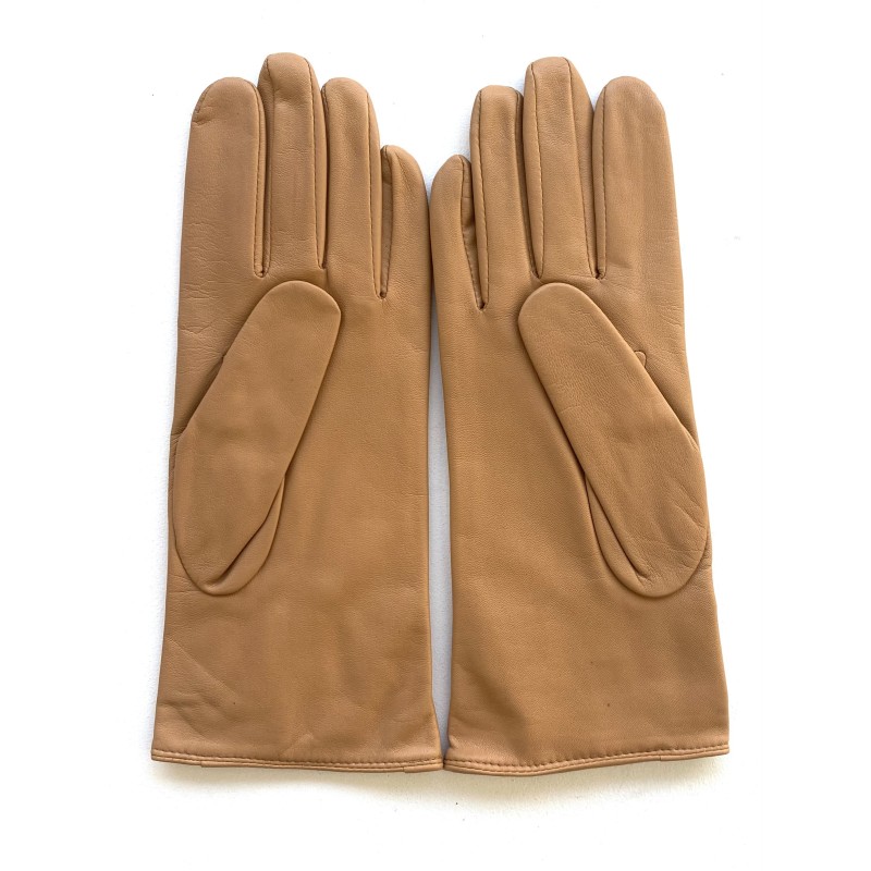 Gants en Cuir d'Agneau Caramel Julie Doublés Soie.