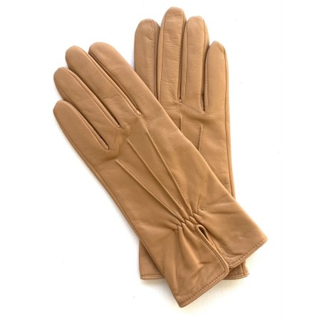 Gants en Cuir d'Agneau Caramel Julie Doublés Soie.