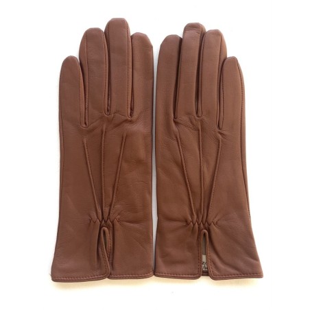 Gants en Cuir d'Agneau Cognac Julie Doublés Soie.