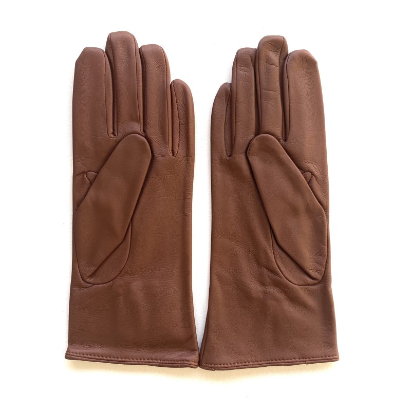 Gants en Cuir d'Agneau Cognac Julie Doublés Soie.