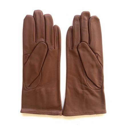 Gants en Cuir d'Agneau Cognac Julie Doublés Soie.