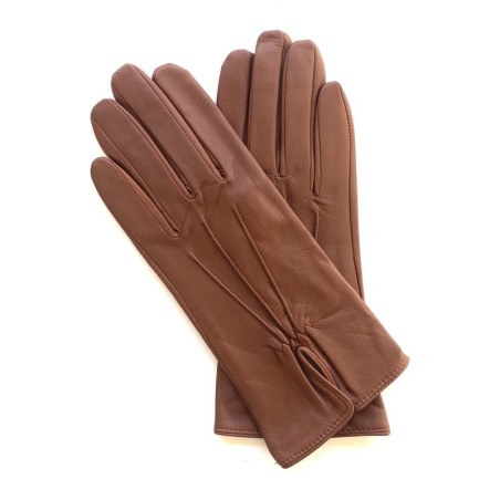 Gants en Cuir d'Agneau Cognac Julie Doublés Soie.