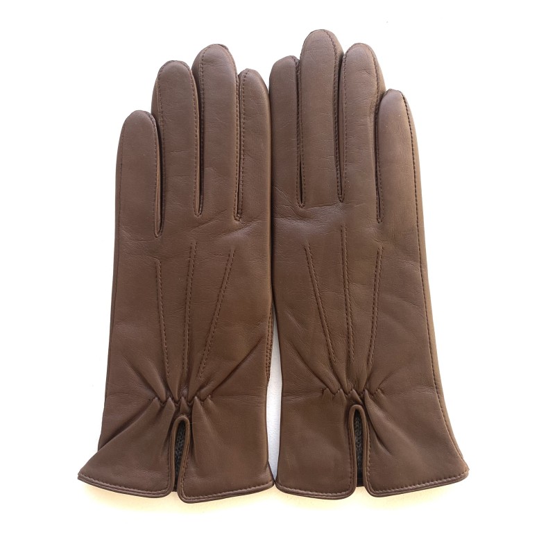 Gants en Cuir d'Agneau Marron Glacé Julie Doublés Cachemire.