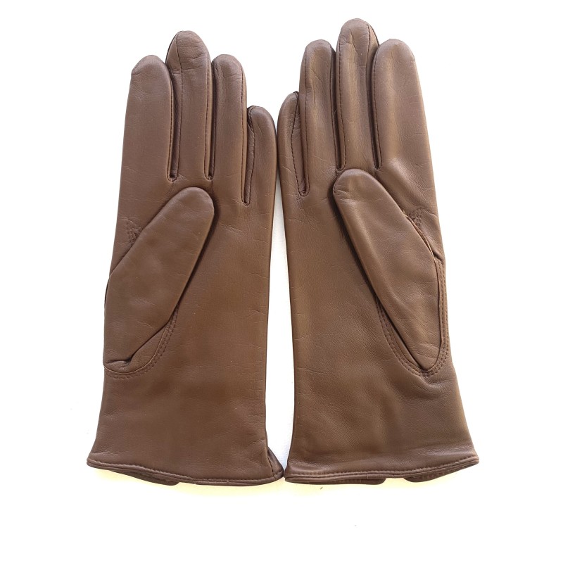 Gants en Cuir d'Agneau Marron Glacé Julie Doublés Cachemire.