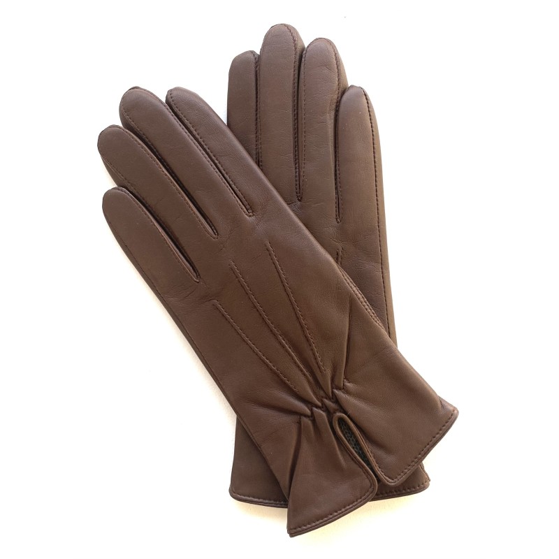 Gants en Cuir d'Agneau Marron Glacé Julie Doublés Cachemire.