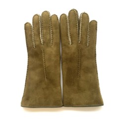 Gants en Cuir d'Agneau Lainé Kaki Anastasia.