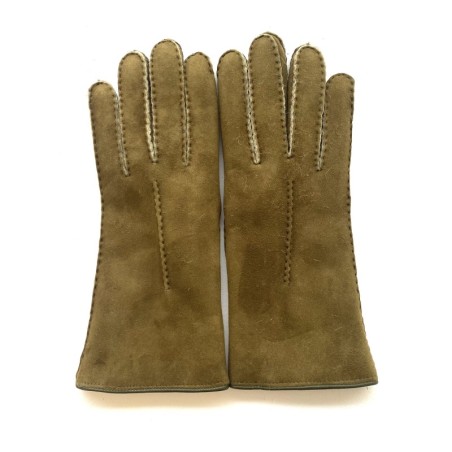 Gants en Cuir d'Agneau Lainé Kaki Anastasia.