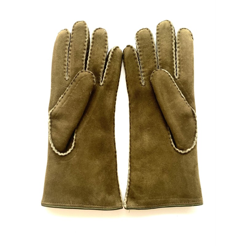 Gants en Cuir d'Agneau Lainé Kaki Anastasia.