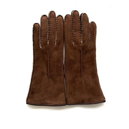 Gants en Cuir d'Agneau Lainé Mohagony Anastasia.