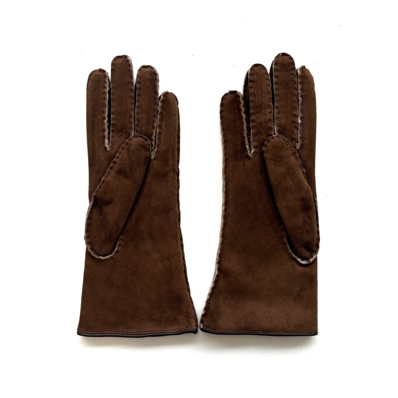 Gants en Cuir d'Agneau Lainé Mohagony Anastasia.