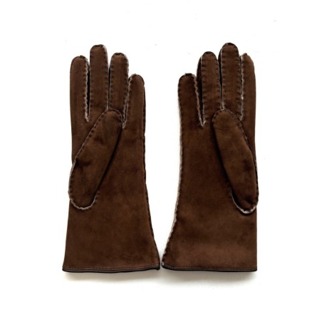 Gants en Cuir d'Agneau Lainé Mohagony Anastasia.