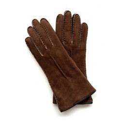 Gants en Cuir d'Agneau Lainé Mohagony Anastasia.