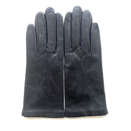 Gants en Cuir d'Agneau Noir Maria Doublés Soie.