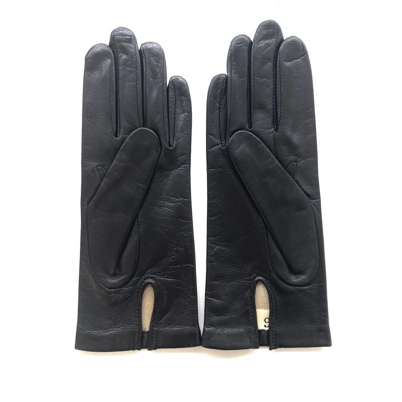 Gants en Cuir d'Agneau Noir Maria Doublés Soie.