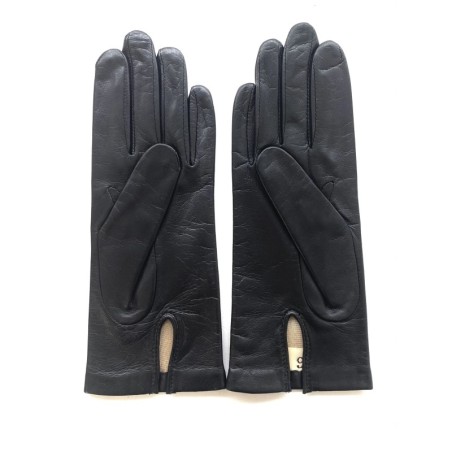 Gants en Cuir d'Agneau Noir Maria Doublés Soie.