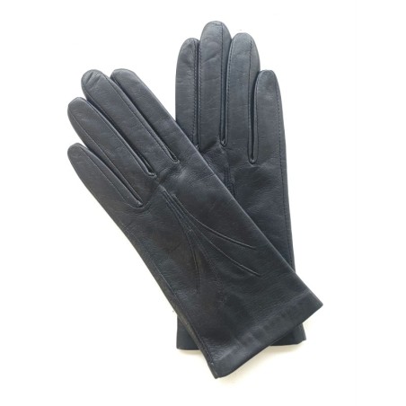 Gants en Cuir d'Agneau Noir Maria Doublés Soie.
