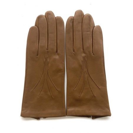 Gants en Cuir d'Agneau Biscuit Maria Doublés Soie.