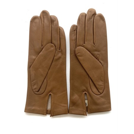 Gants en Cuir d'Agneau Biscuit Maria Doublés Soie.