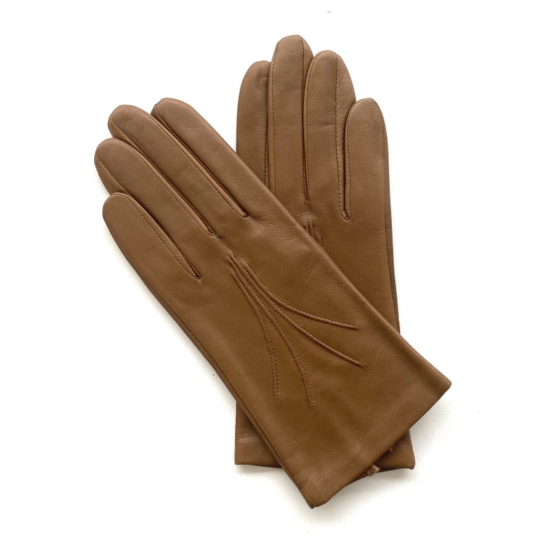 Gants en Cuir d'Agneau Biscuit Maria Doublés Soie.