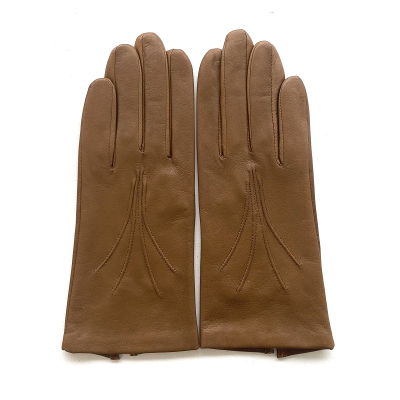 Gants en Cuir d'Agneau Biscuit Maria Doublés Soie.