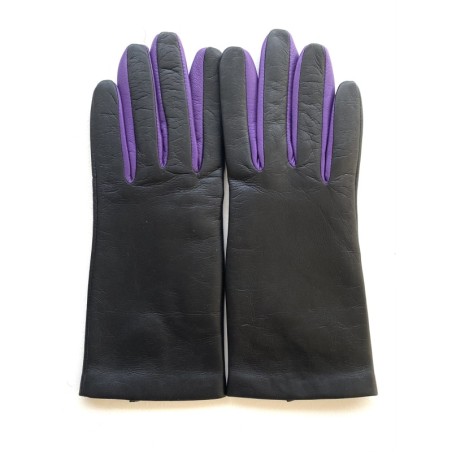 Gants en Cuir d'Agneau Noir Améthyste Carla Doublés Soie.