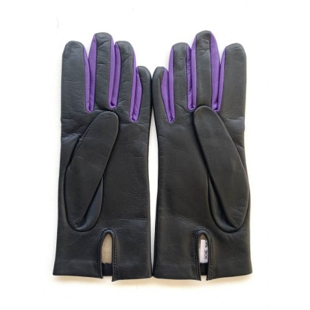 Gants en Cuir d'Agneau Noir Améthyste Carla Doublés Soie.