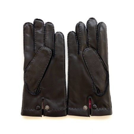 Gants en Cuir de Cerf et d'Agneau Noir Oscar Bis Doublés Cachemire.