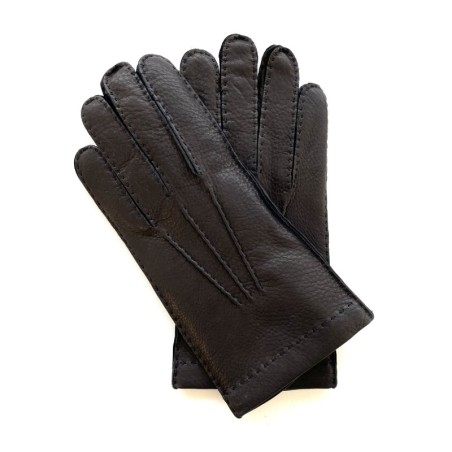 Gants en Cuir de Cerf et d'Agneau Noir Oscar Bis Doublés Cachemire.