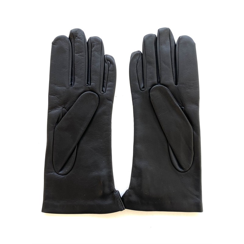 Gants en Cuir d'Agneau Noir Orange Clémentine Doublés Soie.