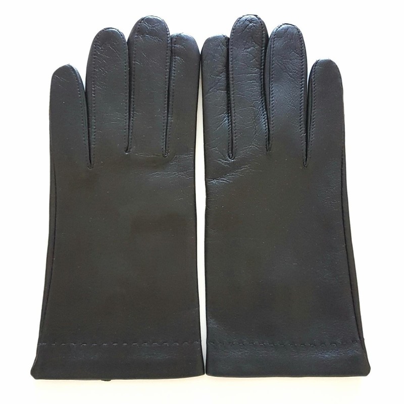 Gants en Cuir d'Agneau Noir Raphaël Doublés Soie.
