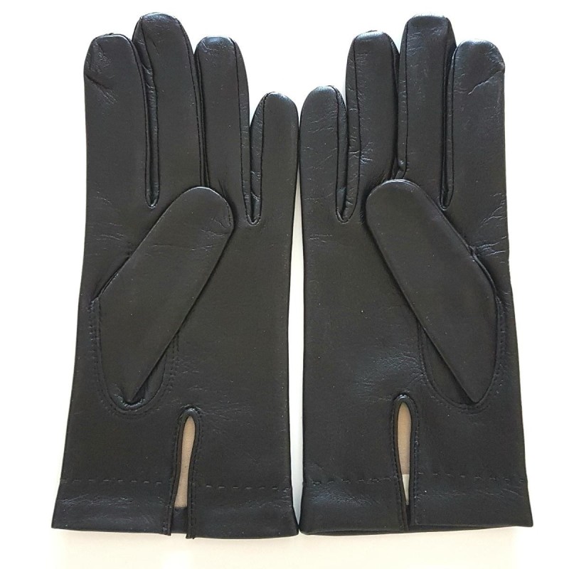 Gants en Cuir d'Agneau Noir Raphaël Doublés Soie.