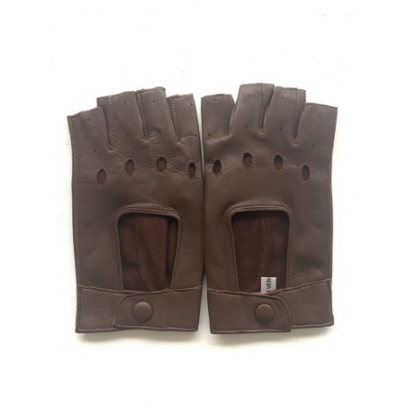 Mitaines en Cuir d'Agneau Havane Pilote Femme Non Doublées.