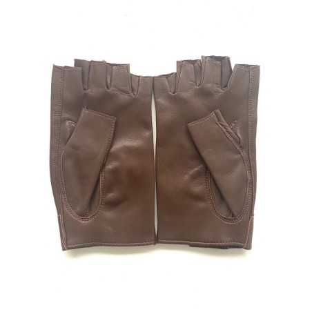 Mitaines en Cuir d'Agneau Havane Pilote Femme Non Doublées.