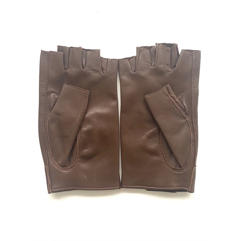 Mitaines en Cuir d'Agneau Havane Pilote Femme Non Doublées.