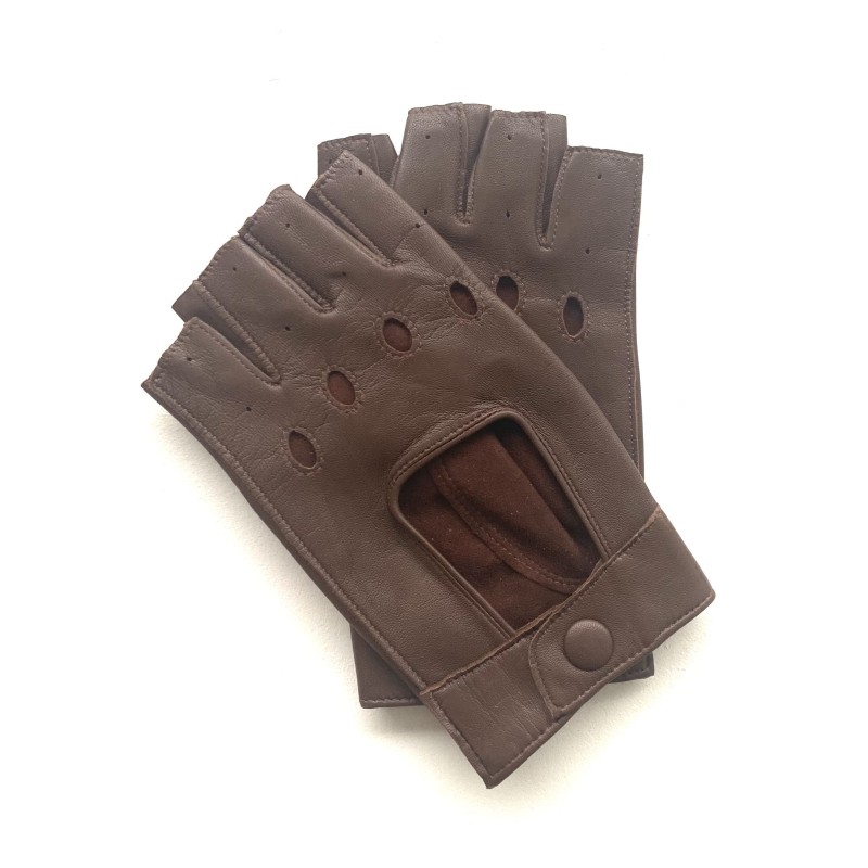 Mitaines en Cuir d'Agneau Havane Pilote Femme Non Doublées.