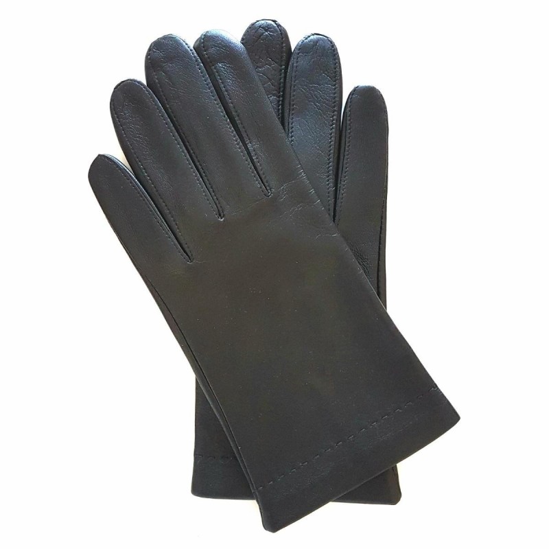 Gants en Cuir d'Agneau Noir Raphaël Doublés Soie.
