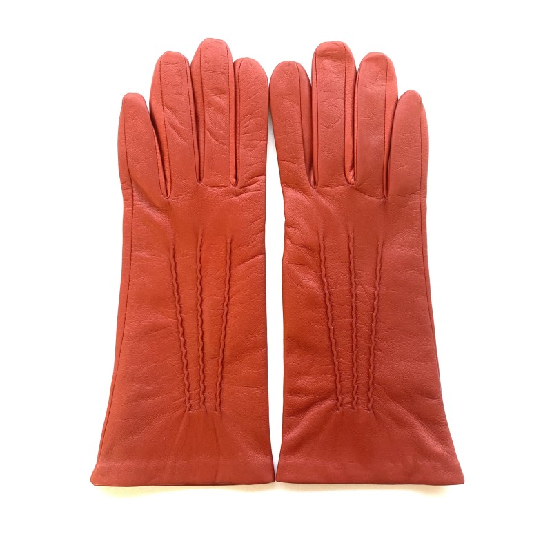 Gants en Cuir d'Agneau Orange Célia Doublés Soie.