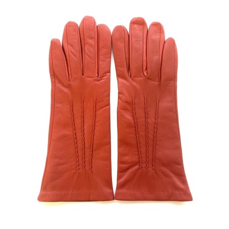Gants en Cuir d'Agneau Orange Célia Doublés Soie.