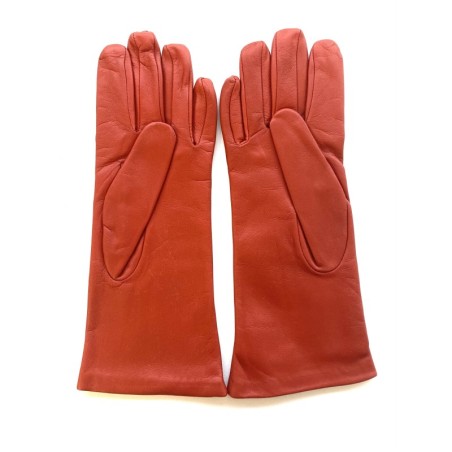 Gants en Cuir d'Agneau Orange Célia Doublés Soie.