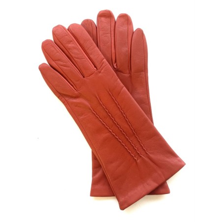 Gants en Cuir d'Agneau Orange Célia Doublés Soie.