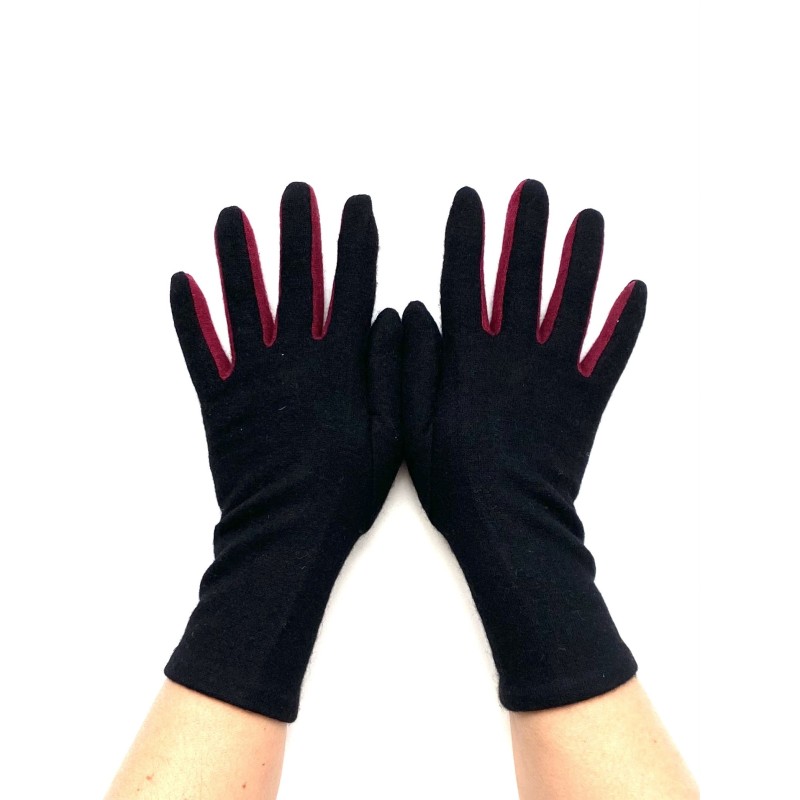 Gants en Laine et Acrylique Noirs Bordeaux Laura.