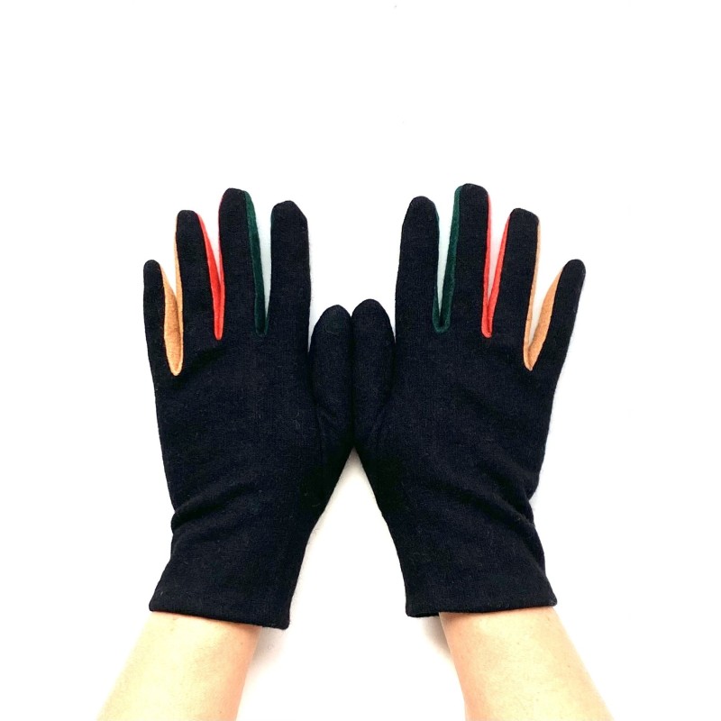 Gants en Laine et Acrylique Noirs Multicolore Laura.